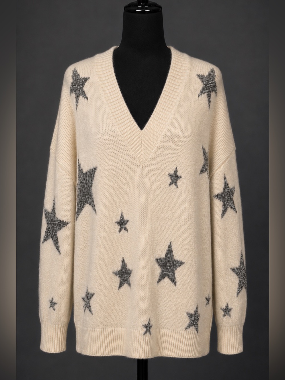 All Saints Alpaca, wool & synthetic sweater w metallic stars, oversized M